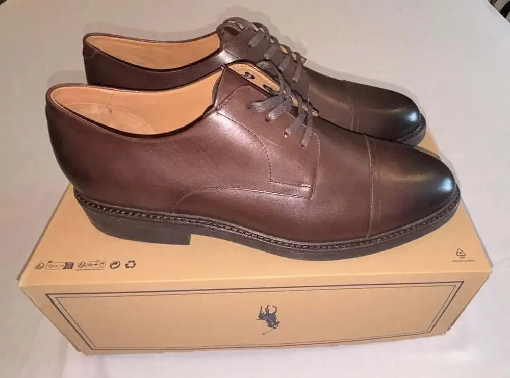 Polo Ralph Lauren Men's Asher Leather Cap Toe Oxford Dress Shoes Dark Brown
